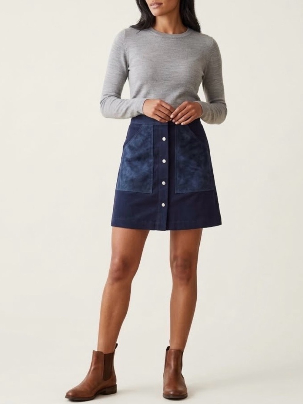 Theory Sz 8 Slyn Skirt Navy Button Snap Front Ponte A Line Corpcore